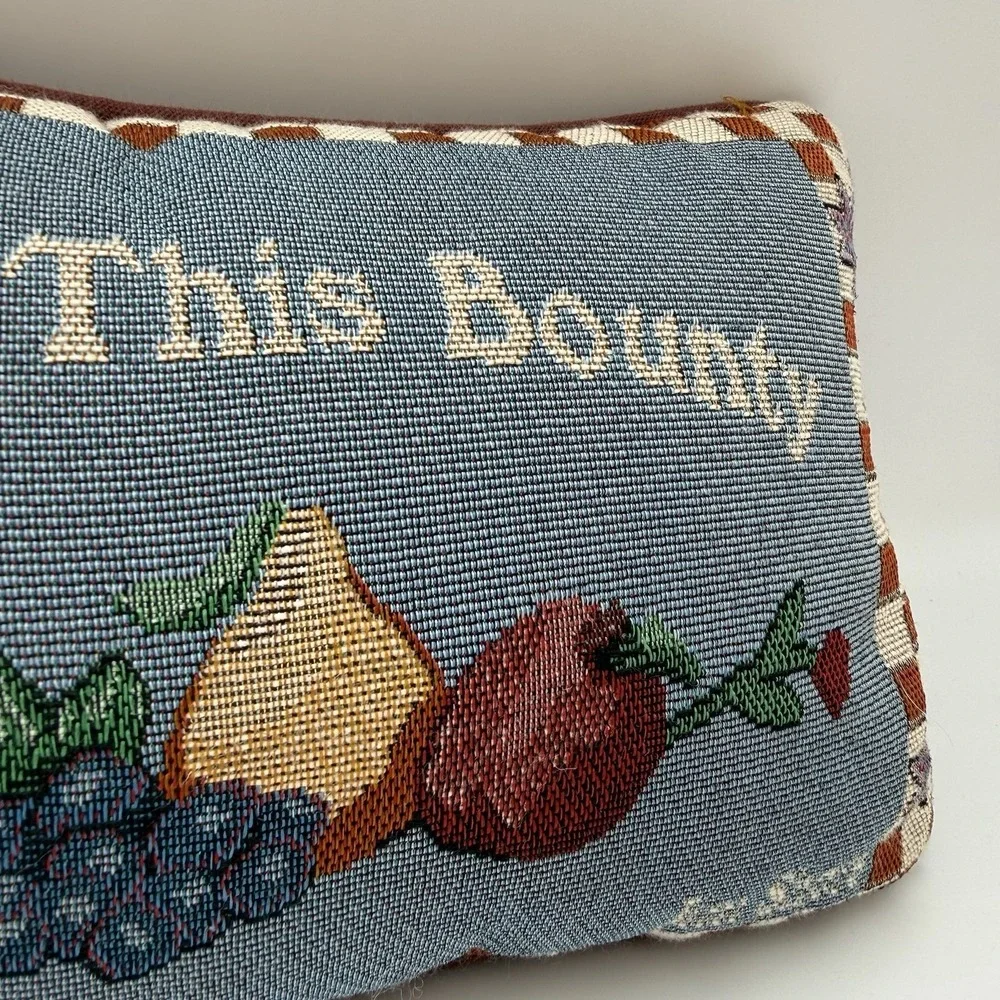 Vintage Jim Shore Throw Tapestry Pillow‎ Bless This Bounty Cottage Fruit Clean
